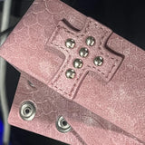 Daiiibabyyy  Y2K Pink Jewelry Leather Cross Choker Harajuku Kawaii Accessories Geometric Necklace Grunge Rock Necklaces Charm Punk