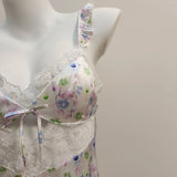 Daiiibabyyy  Floral Suspender Nightdress Sexy Lingerie Pajamas for Women Nightgown with Chest Pads Lace Hollow Small Chest Fresh Pajama Dress