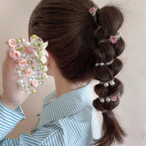 DAIIIBABYYY  -  Charming Rose Bubble Braid Headband Rose Bead Telephone Line Headband Pearl Ponytail Hair Loop High Elasticity Headwear for Girl