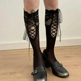 Daiiibabyyy  French Retro Ballet Style Lace Stockings for Women Girls Princess Dress Lolita Over The Knee Socks Daily Sweet Skirt Long Sock