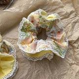 Daiiibabyyy  1 Pcs Ladies' Hair Scrunchies Oil Painting Floral Lace Border Korean Sweet Artistic Elastic Hair Bands Elegant Hair Accessories