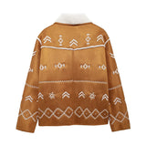 DAIIIBABYYY  -  Winter Lamb Wool Embroidery Women Coat Long Sleeve V-neck Single Breasted Female Jacket 2024 Autumn Winter Overcoat Lady Coats