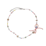 Daiiibabyyy Korean Style Ins Style New Bow Beaded Necklace for Women Fashion Unique Design Sweet Colorful Collar Chain Versatile Accessories