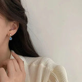 Daiiibabyyy  French Delicate Enamel Blue Small Flower Imitation Pearl Dangle Earrings for Women Elegant Fashion Jewelry Accessories