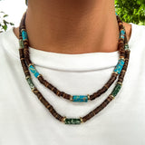DAIIIBABYYY  -  Vintage Irregular Brown Wooden Bead String Choker Trend Pattern Square Stone Collar Necklace Men's Casual Party Jewelry