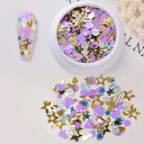 Daiiibabyyy Nail Art Decorations Purple Star Mixed Sequins Heart Round Shape Colorful Multi-function Glitter Powder Sequins Nail Accessories