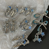 Daiiibabyyy  Y2g Blue Silver Alloy Barrettes Simple Girl Five-Pointed Star Metal Duckbill Clip Bang Clip Side Clip Hair Accessories New