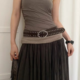 Daiiibabyyy  Fashion Waist Buckle Belt Y2K Punk Rivet Leather Belts Women Men Star PU Black Waist Strap Hollow for Jeans Skirt Decoraction