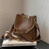 Daiiibabyyy Hifashion Wide Strap Bucket Small Crossbody Bags For Women Trend Vintage Designer Shoulder Bags PU Leather Ladies Handbags