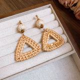 Daiiibabyyy  Vintage Brown Round Rattan Weave Earrings For Women Exaggerated Large Circle Geometric Earrings Jewelry Accessories