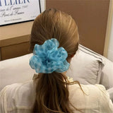 Daiiibabyyy  1PC Large Blue Gingham Sheer Mesh Scrunchie, Oversized Fluffy Elastic Hair Tie, Fresh Summer Hair Accessory For Women