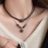 DAIIIBABYYY  -  Sweet Cool Butterfly Star Tassel Leather Brown Choker Clavicle Chain Necklace Female Punk Spicy Girl Grunge Accessories Jewelry