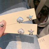 Daiiibabyyy  Shiny Starfish Shell Inlaid Zircon Earrings for Women Exquisite Metal Pentagram Irregular Hoop Earrings Seaside Vacation Jewelry