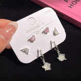 DAIIIBABYYY  -  Sweet Cool INS Pink Color Rhinestone Crystal Geometry Stud Earrings Set Women Korean Fashion Kpop Tassel Earring Jewelry