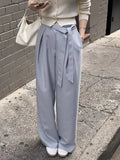 DAIIIBABYYY  -  Strap Design Pleated Casual Pants Women Summer New Niche Versatile Hanging High Waisted Straight Leg Trousers