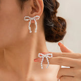 DAIIIBABYYY  -  2024 France Charm Bow Pearl Stud Earrings White Imitation Pearl Manual Bowknot Shape Drop Earring Wedding Jewelry Valentine Gift