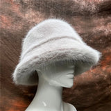 Daiiibabyyy  y2k Fluffy Faux Fur Bucket Hat Women Rabbit Fur Warm Thick Plush Winter Hat Lady Luxury Fashion Furry Panama Fisherman Cap