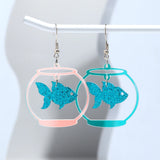 Daiiibabyyy  Cute Glitter Acrylic Fish Tank Dangle Earrings for Women Colorful Marine Animals Drop Earring Summer Beach Jewelry Accessory