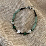 Daiiibabyyy  Chinese Style Green Beads Flower Bracelet for Women Natural Bamboo Joint Stone Exquisite Vintage Tassel Chian Handmade Jewelry