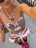 Daiiibabyyy  New Summer European and American Style Sexy Leopard Print Print Bow Tube Top Thin Versatile Short Top Vest For Women