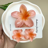 DAIIIBABYYY  -  3Pcs Sweet Colorful Plumeria Flower Shark Clip Hair Claw Bohemian Ponytail Clip Plastic Hairpin Barrette Summer Hair Accessories