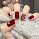 Daiiibabyyy New 24Pcs/Set Leopard Lattice Pattern Design False Nail French  Full Cover Fake Nails with Glue Manicure Nail Art Tools