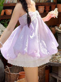 Daiiibabyyy  Summer French Sweet Solid Patchwork Sequined Spaghetti Strap Loose Camis