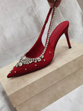 Daiiibabyyy  Shiny Rhinestone Pointy Toe Pumps Sandals Women Sexy Wedding Dress Party Shoes Satin Luxury Diamonds Designer High Heels Female