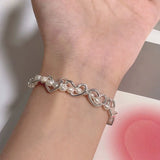 Daiiibabyyy  New Hollow Love Heart Pearl Beaded Bracelet for Women Sweet Charm Harajuku Y2k Aesthetic Bracelet Korean Fashion Jewelry Gift