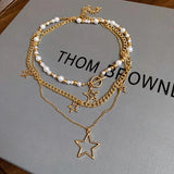 Daiiibabyyy  Pearl Star OT Buckle Pendant Necklaces 2025 Fashionable Personalized Collarbone Chain Necklace Light Luxury High-end Jewelry