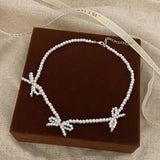 Daiiibabyyy  Korean Sweet Pearl Beaded Bowknot Clavicle Chain Ins Pearl Necklace Women Party Jewelry Girls Birthday Gifts