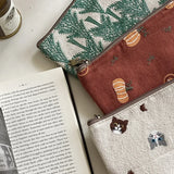 Daiiibabyyy  Women's Bag InS-style Embroidered Makeup Bag Portable Cartoon Coin Purse Hand-held Bag Storage Bag Green Color Simple For Girls