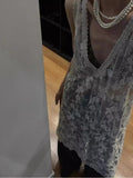 DAIIIBABYYY  -  V-neck Lace See Through Summer Dress Women Sleeveless Beach Style Korean Fashion Tank Tops Ladies Dresses Loose Chic Y2k