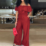 DAIIIBABYYY  -  Plus Size Shawl Sleeve Romper Women Jumpsuit Bodysuit Fashion Solid Wide Leg Pant Jumpsuit Overalls Wholesale Dropshipping