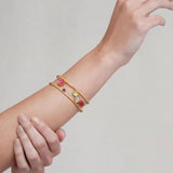Daiiibabyyy  European and American Retro Colored Rhinestone Geometric Hollow Wide Bracelet Women Temperament Fashion Jewelry