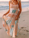Daiiibabyyy  Elegant Lady High Waist Party Maxi Dress Casual Pattern Print Sleeveless Halter Dress Summer Backless Loose Pleated Beach Dress