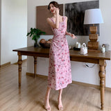 DAIIIBABYYY  -  French Style Retro Mesh Dresses For Women Pink Sweet Elegant Floral Vestidos Sexy For Lady Strapless Fashion Party Dress Casual