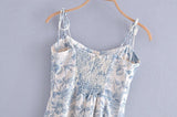 Daiiibabyyy  Vintage French Summer Orange Lemon Print Bandage Spaghetti Strap Midi Dress Women Hem Slit Bow Lacing Up Sling Dresses Vestido