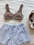 Daiiibabyyy  Moka Cocoa Retro Plaid Sexy Bikini Swimsuit Separate Strap Thermal Beach Pants Hot Springs Triangular Design Polyester Material
