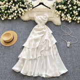 DAIIIBABYYY  -  Elegant Asymmetrical Ruffle Satin Sexy Sleeveless Chic Straps Fashion Slim Fairy Slip Dress French Vacation High Street Clothing