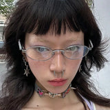 DAIIIBABYYY  -  Fashion Eyeglasses Frames For Women Men Silver Oval Glasses Anti Blue Light Small Rhinestone Sunglasses With Metal Frame