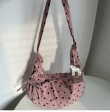 Daiiibabyyy  Streetwear Polka Dot Office Lady Shoulder Bag Women Canvas Drawstring Pleated Hobo Bags Y2k Aesthetic Handbags Crossbody Korean