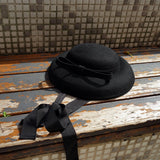 Daiiibabyyy  French Style Small Top Felt Hat Ribbon Band Black Fedora Hat for Women Bow Fascinator Tea Party Wedding CockTail Headpiece