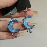 Daiiibabyyy  Cute Blue Moon Pendant Earrings For Women Aesthetic Jewelry Accessories