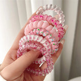 DAIIIBABYYY  -  6pcs Sweet Cute Colorful Spiral Hair Ties Resin Jelly Coil Hair Rings Elastic Women Girls Ponytail Holders Hair Accessories