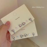 DAIIIBABYYY  -  Sweet Shining Y2K White Pink Heart Shape Stud Earrings Women Girl Korean Fashion Rhinestone Earring Jewelry Accessories