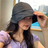 Daiiibabyyy Bucket Hat Women Foldable Sunshade Sun Hats For Women Ladies Korean Fishing Hat Fisherman Cap Adjustable Rope Gorro Sunhat