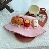 Daiiibabyyy  Breathable Sunscreen Basin Cap Adjustable French Fries Hamburger Fisherman Hat Plush Doll Lightweight Cartoon Sunshade Hat Kids