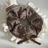 DAIIIBABYYY  -  Lace striped bow large intestine ring new fungus edge hair band daily versatile hair accessories headband head flower headgear