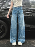 Daiiibabyyy  Women's Embroidered Floral Wide Leg Jeans High Waist Slim Fit Straight Cut Summer New Sle Thin Version Casual Denim Pants